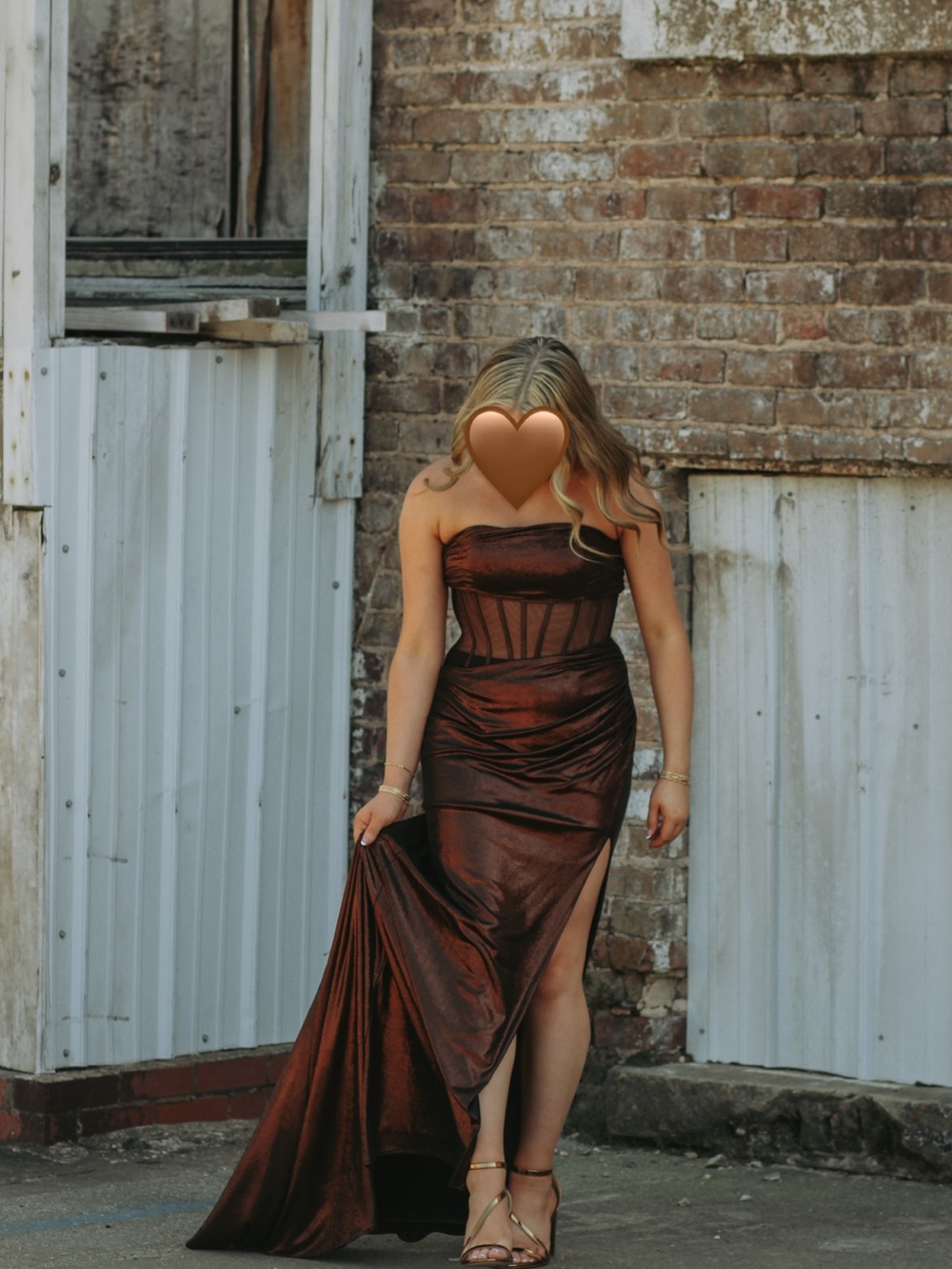 Sherri Hill 56920 Strapless Metallic Copper Evening Gown
